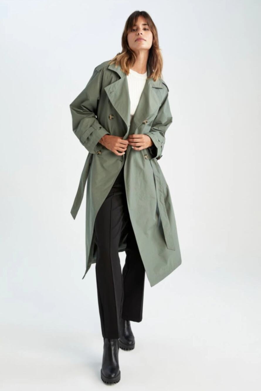 London Fog Vintage Sage Green Classic Double Breasted Trenchcoat Size 12P Chic